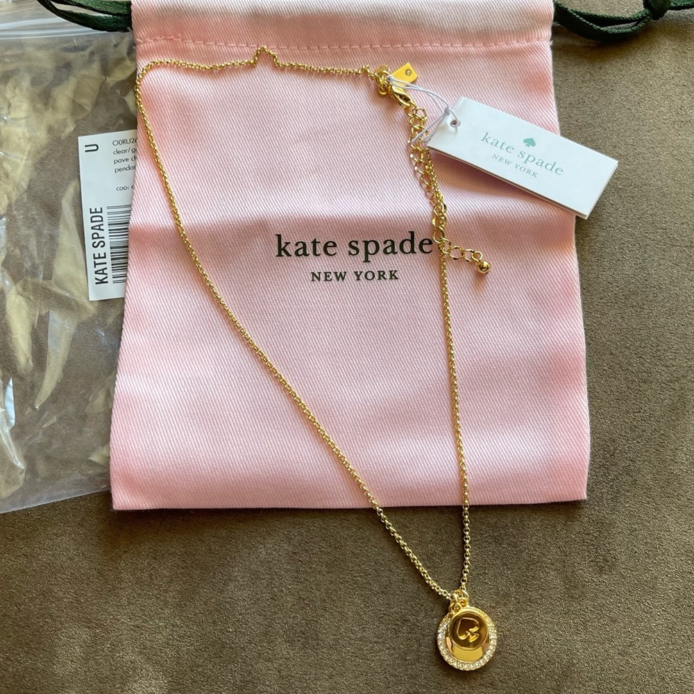 NWT Kate Spade Spot the Spade Pave Charm Pendant Necklace Jewelry CLEAR/GOLD